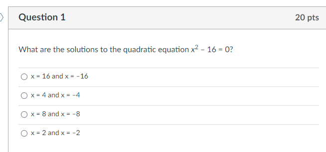 Question 1 20 pts What are the solutions to the