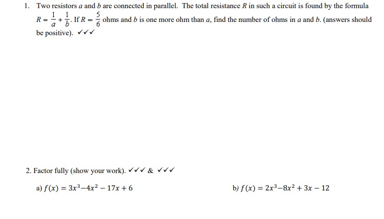1. Two resistors a and b are connected in