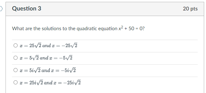 Question 1 20 pts What are the solutions to the