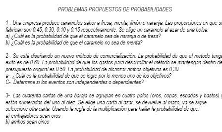 PROBLEMAS PROPUESTOS DE PROBABILIDADES 1-. Una