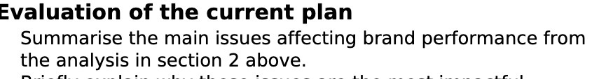 Evaluation of the current plan Summarise the main