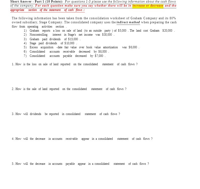 Short Answer - Part 1 (10 Points): For questions