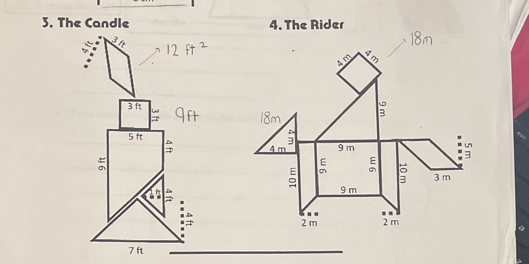 Calculate the total area of the composite figures