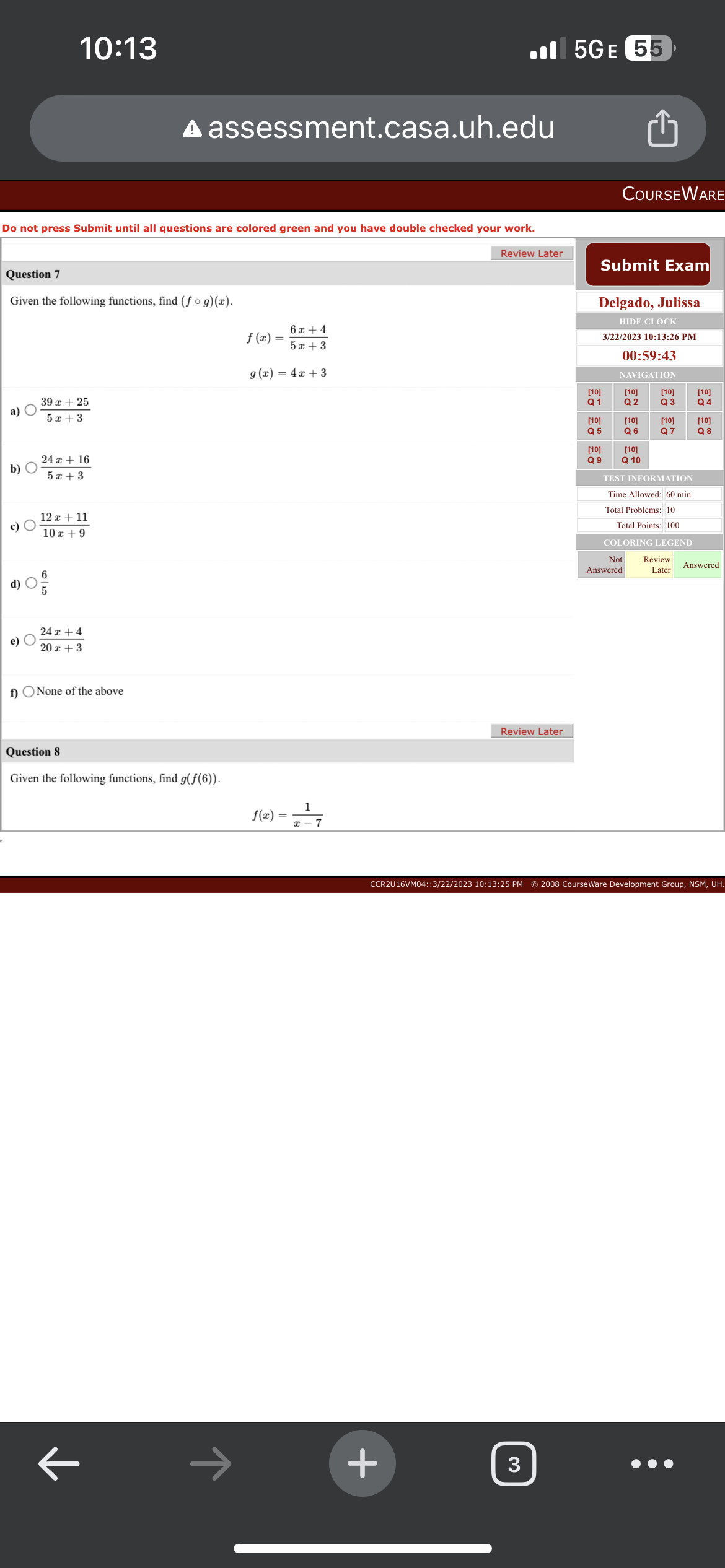 10:13 1 5GE 55 A assessment.casa.uh.edu