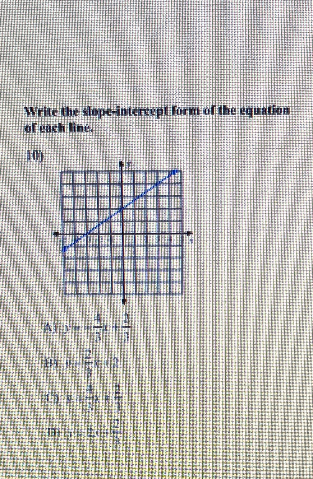 Write the slope intercept form of the equation of