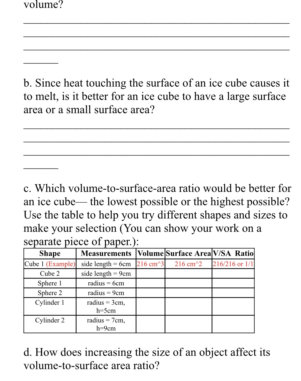 volume? b. Since heat touching the surface of an