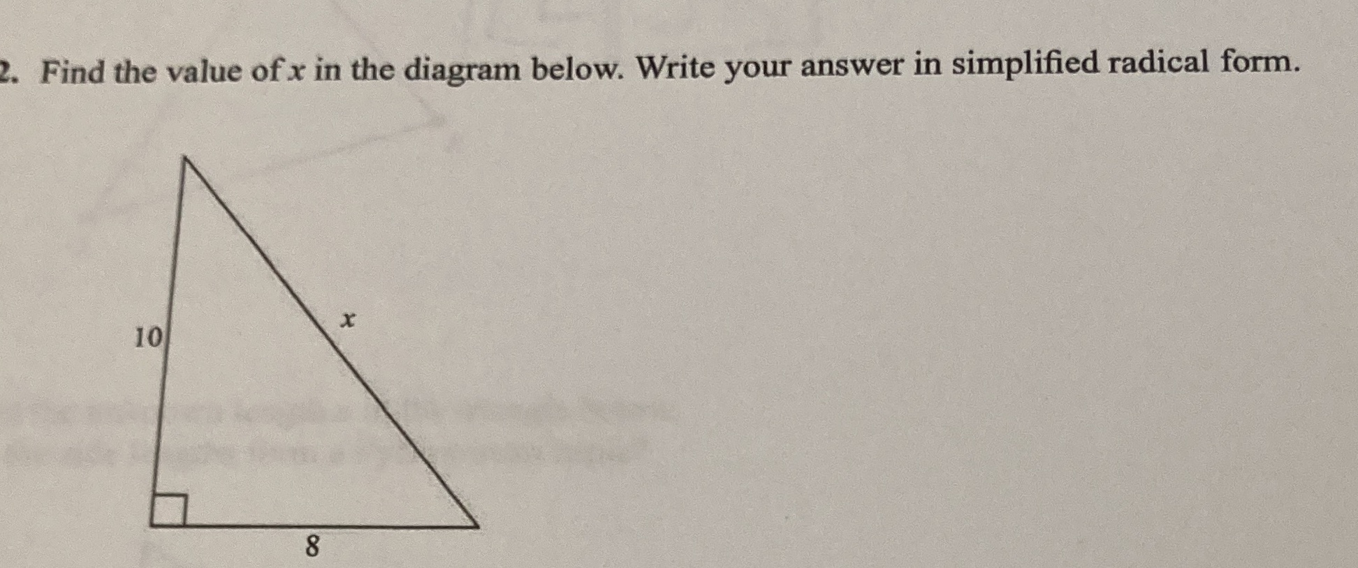 2. Find the value of x in the diagram below.