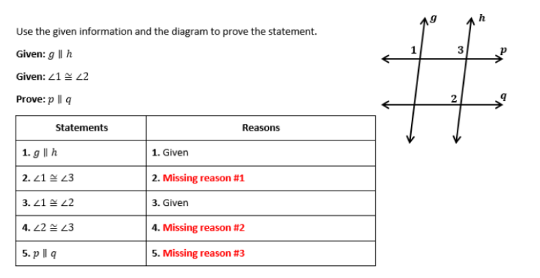 h Use the given information and the diagram to