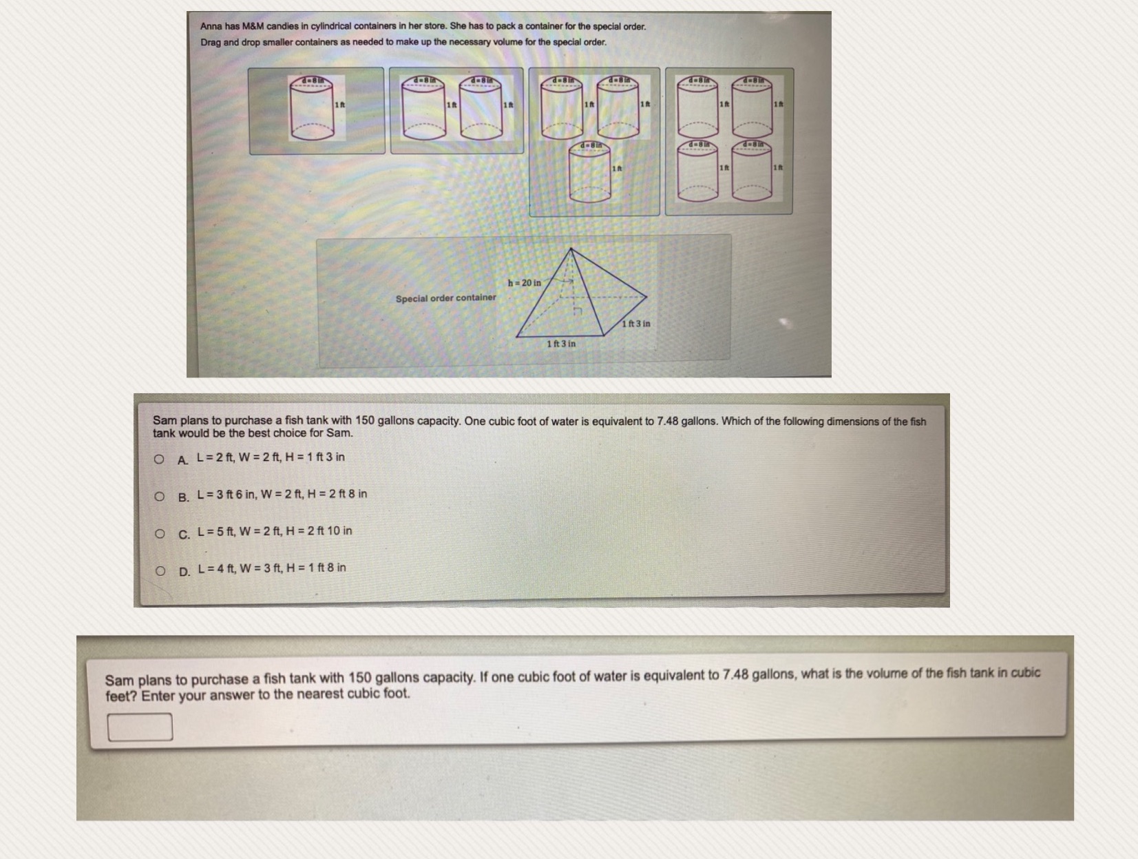 Anna has M&M candies in cylindrical containers in