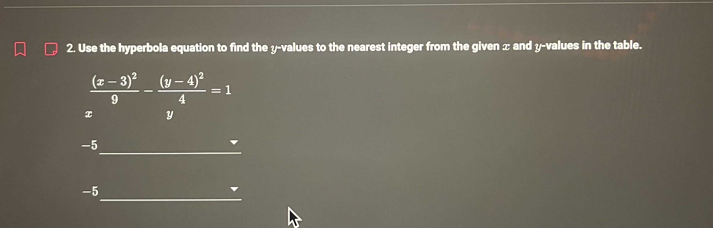 2. Use the hyperbola equation to find the