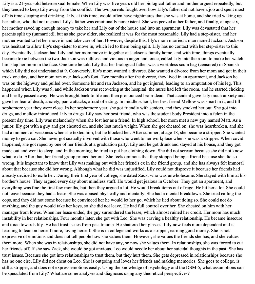 Lily is a 21yearold heterosexual female. When