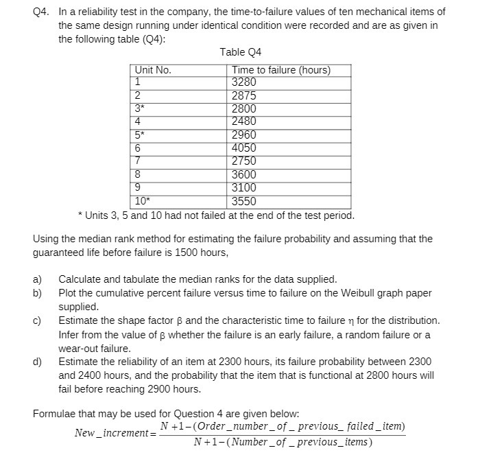 Q4. In a reliability test in the company, the