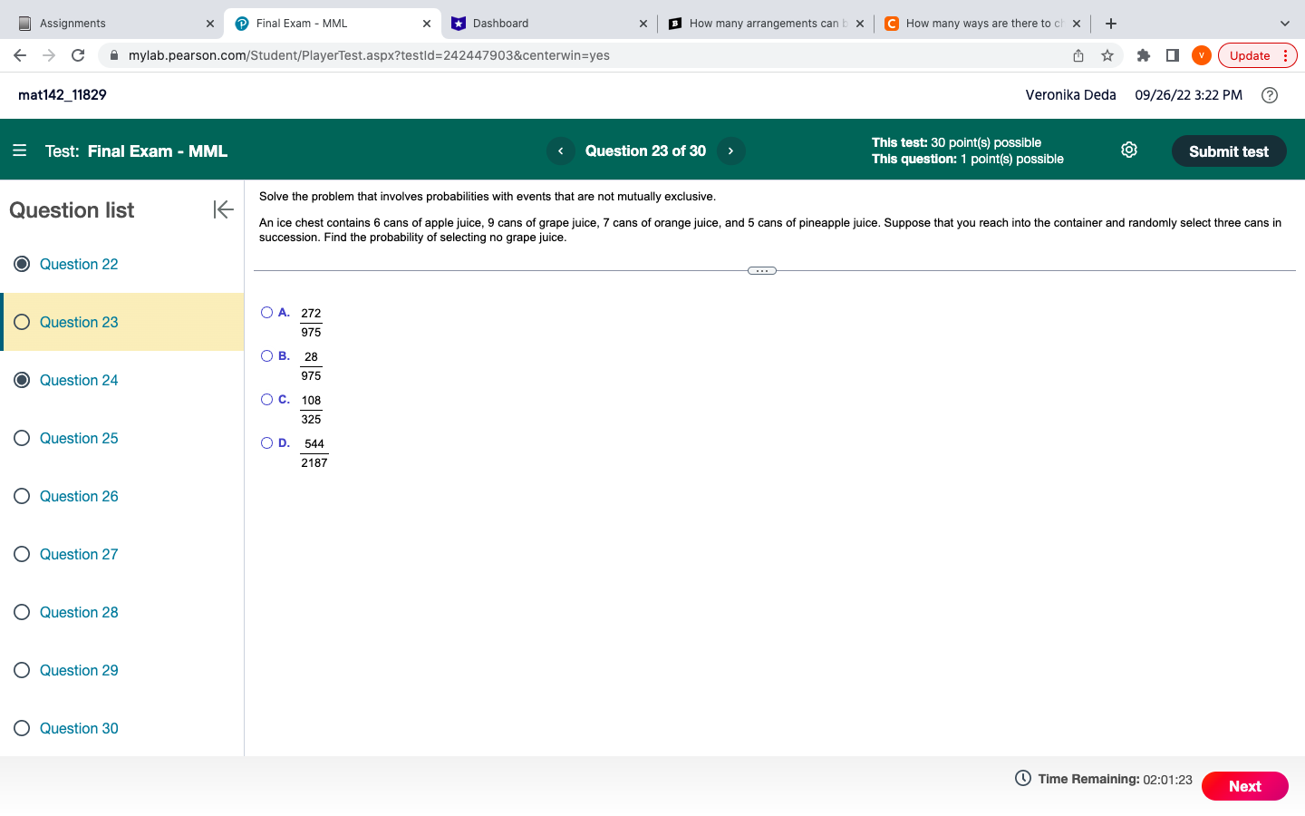 Assignments X Final Exam - MML X Dashboard X B