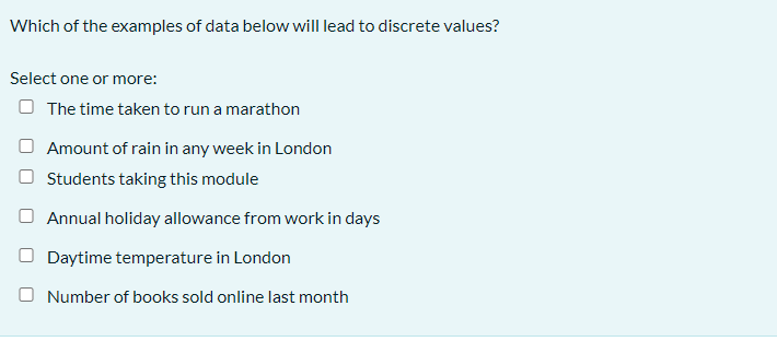 Which of the examples of data below will lead to