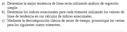 a) Determine la mejor tendencia de linea recta