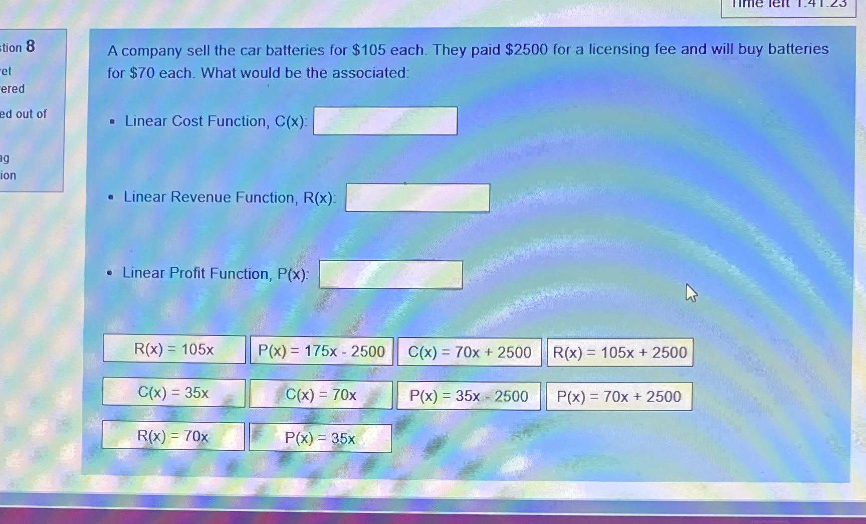 Time lent I. tion 8 A company sell the car
