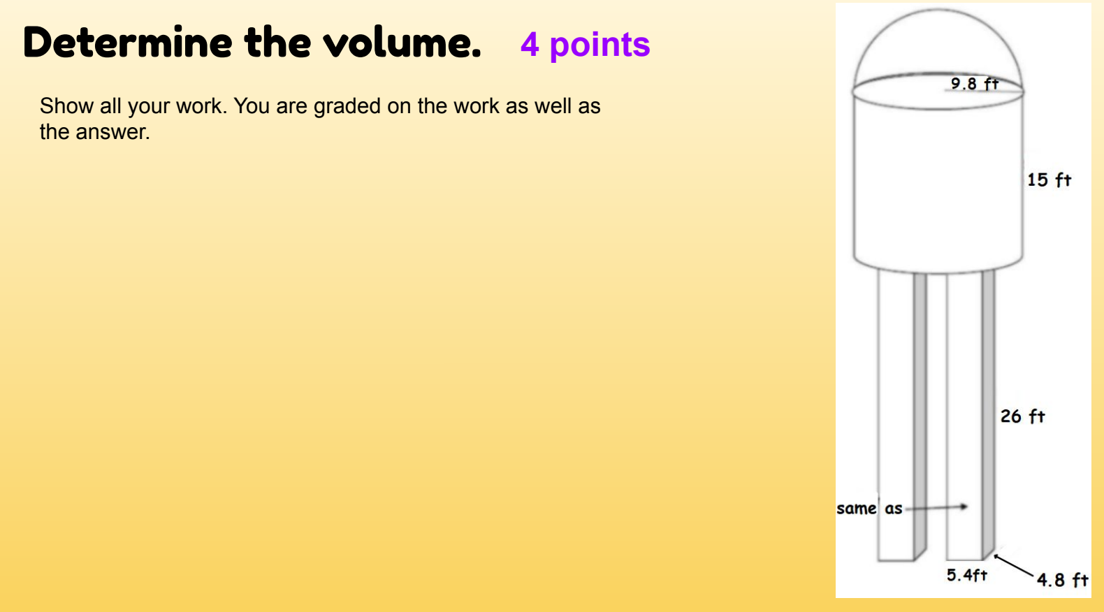 Please determine the volumes and show the