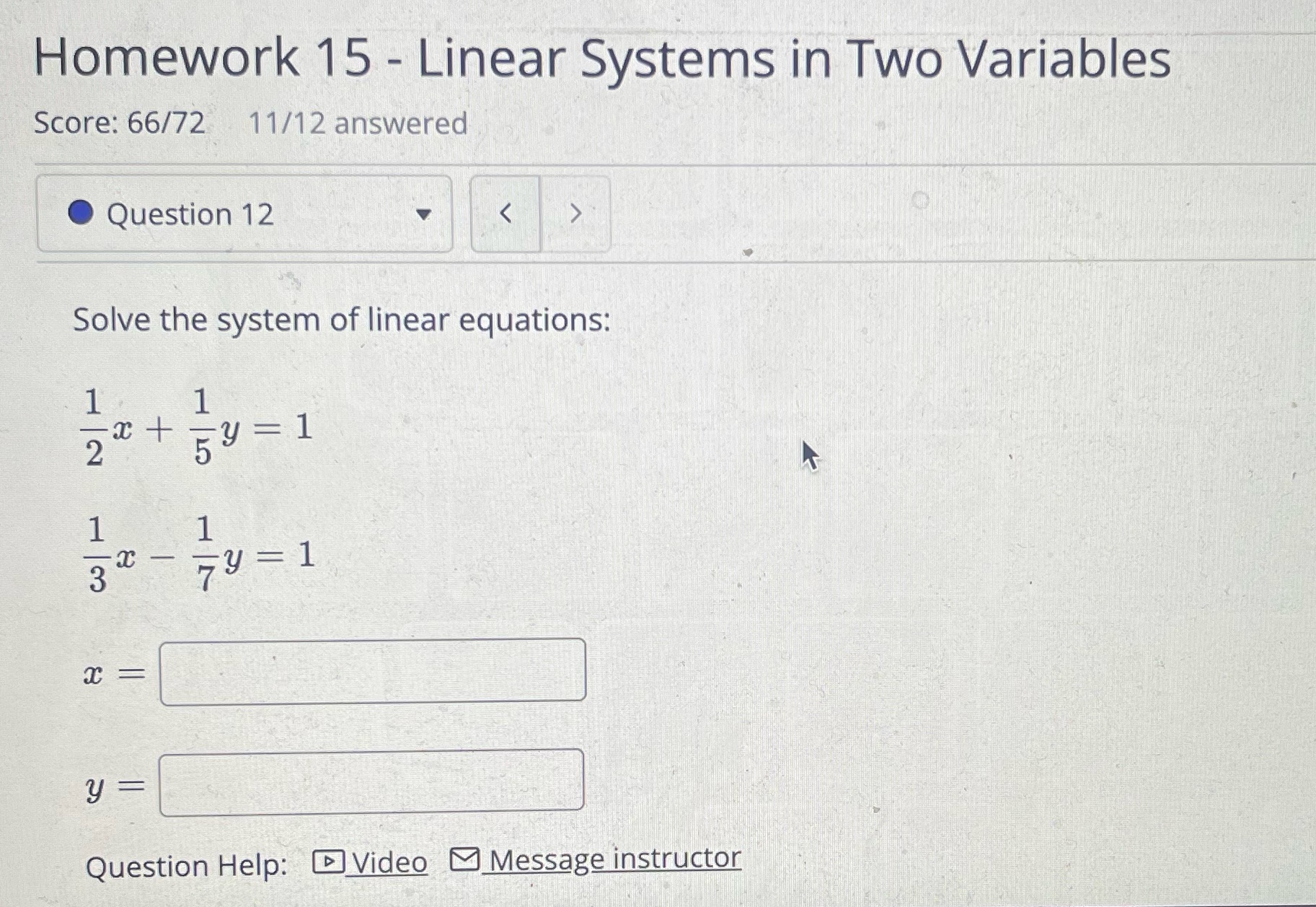 Homework 15 - Linear Systems in Two Variables