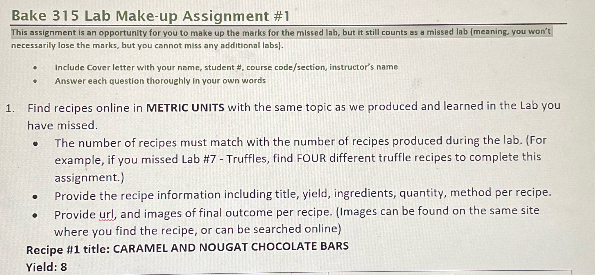 Bake 315 Lab Make-up Assignment #1 This