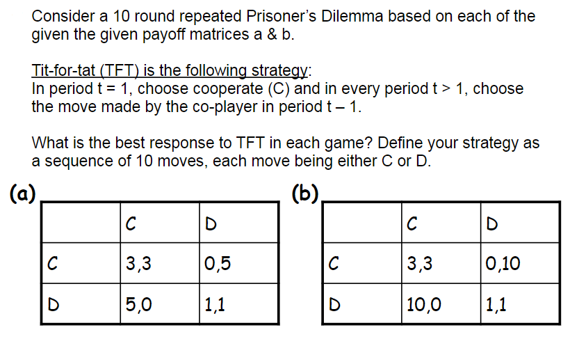 Consider a 10 round repeated Prisoner's Dilemma