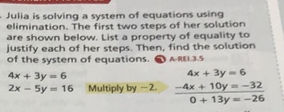 Julia is solving a system of equations using