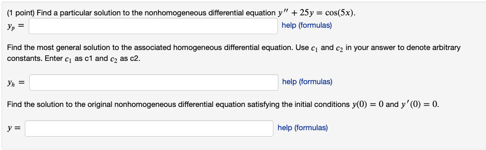 (1 point) Find a particular solution to the