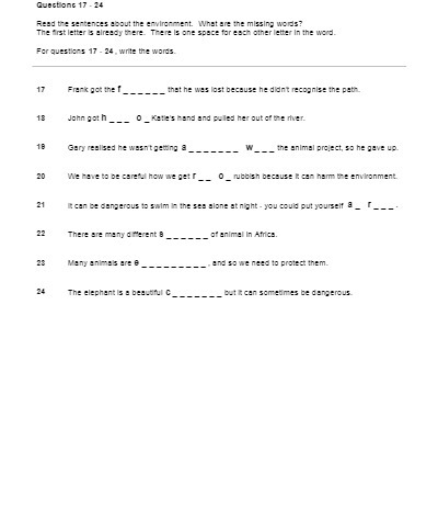 Questions 17 - 24 Royd the sentences about the