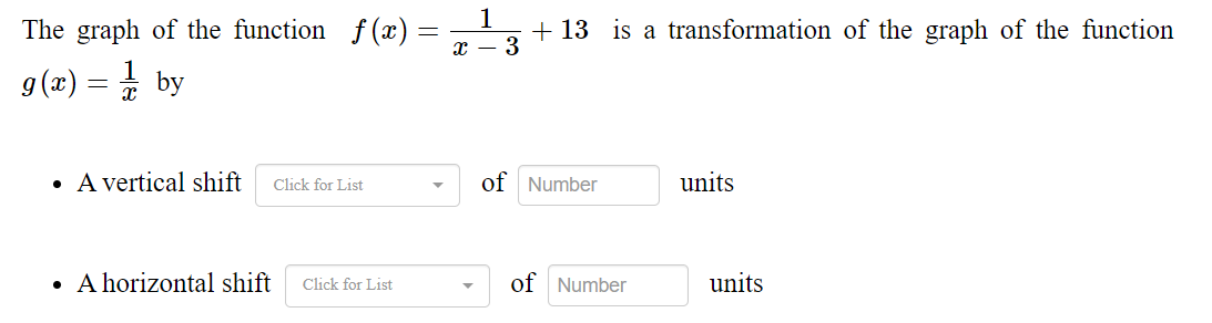 The graph of the function f (a) = - 1 x - 3 + 13