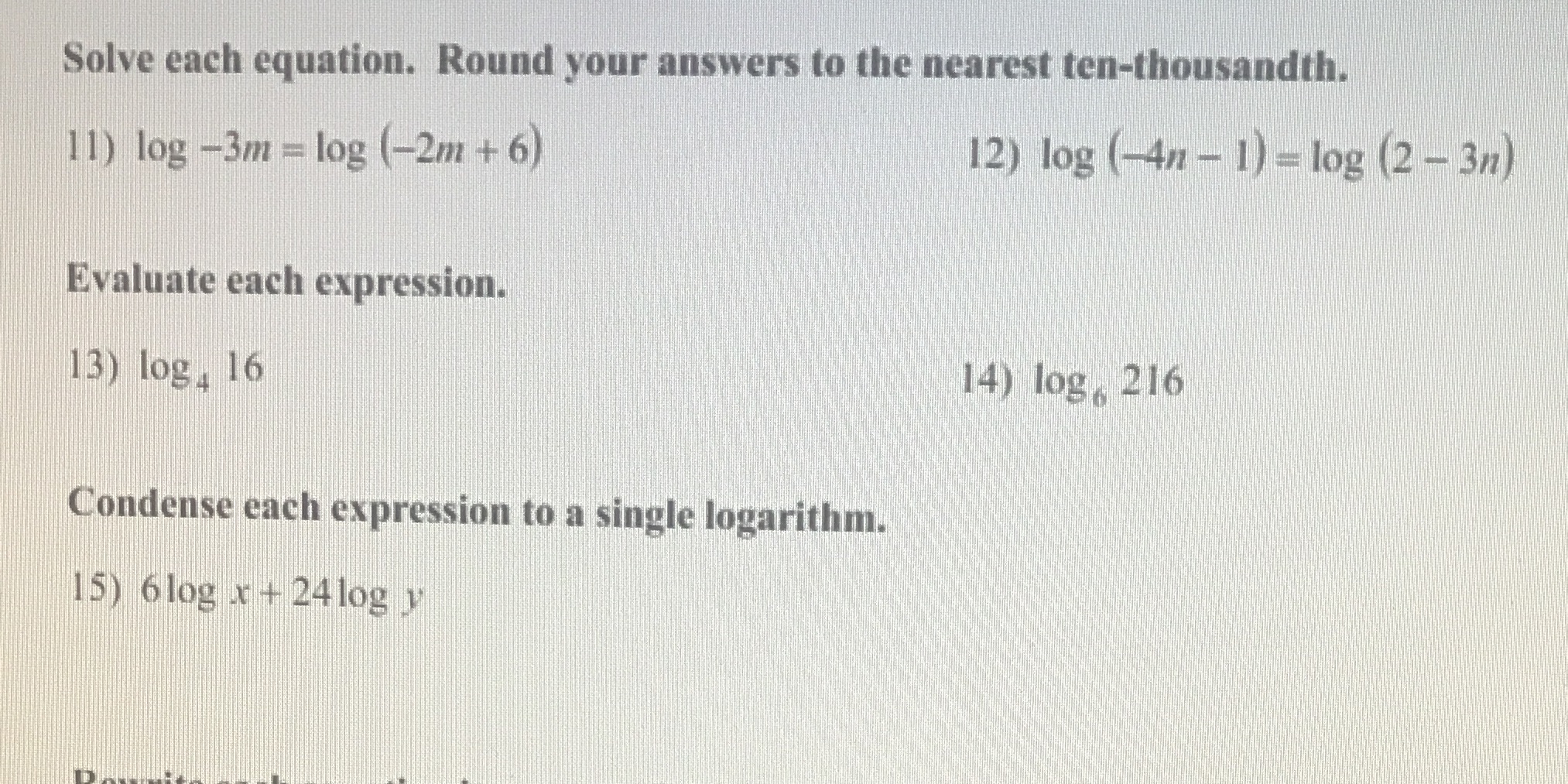 Solve each equation. Round your answers to the