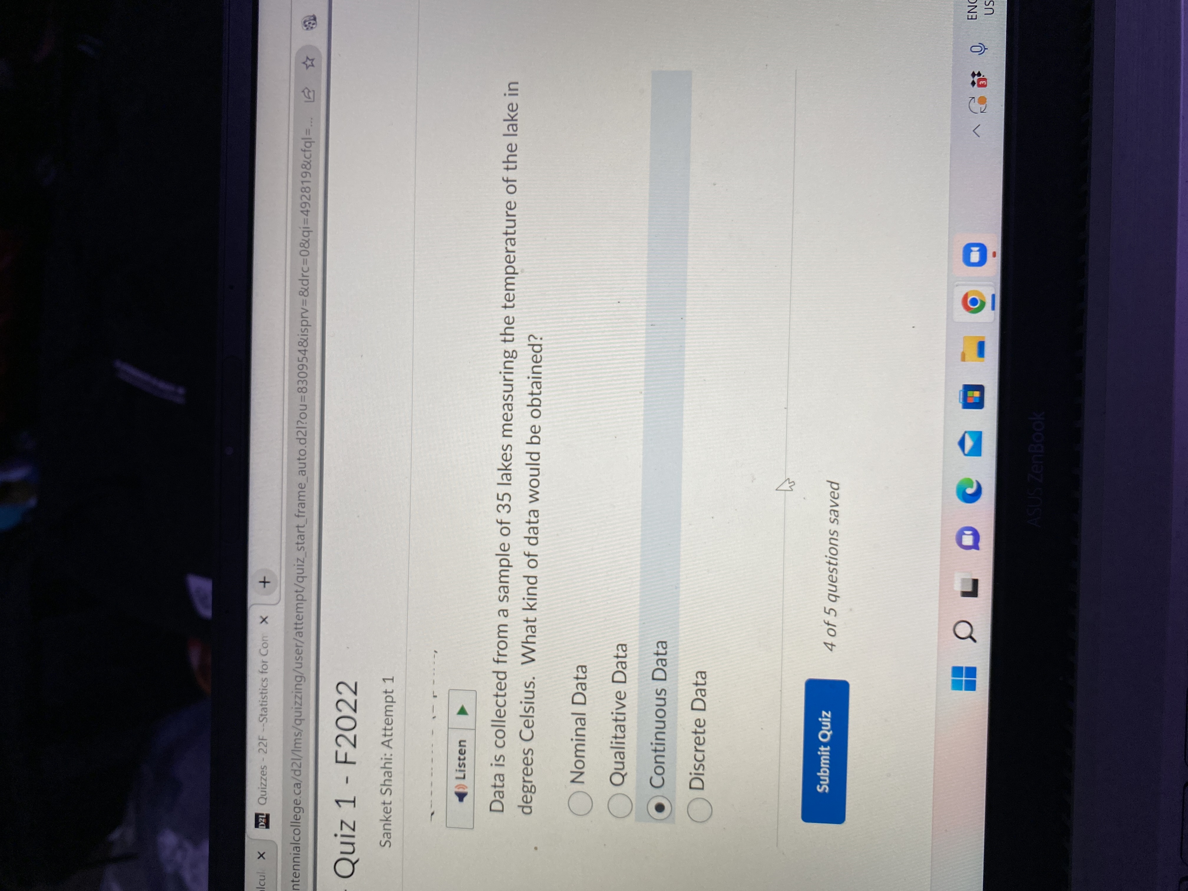 lcul X DZL Quizzes - 22F --Statistics for Com X +