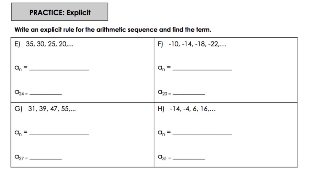 Write an explicit rule for the arithmetic