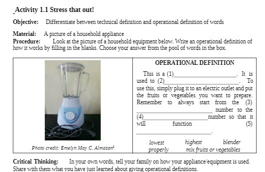 Activity 1.1 Stress that out! Objective: