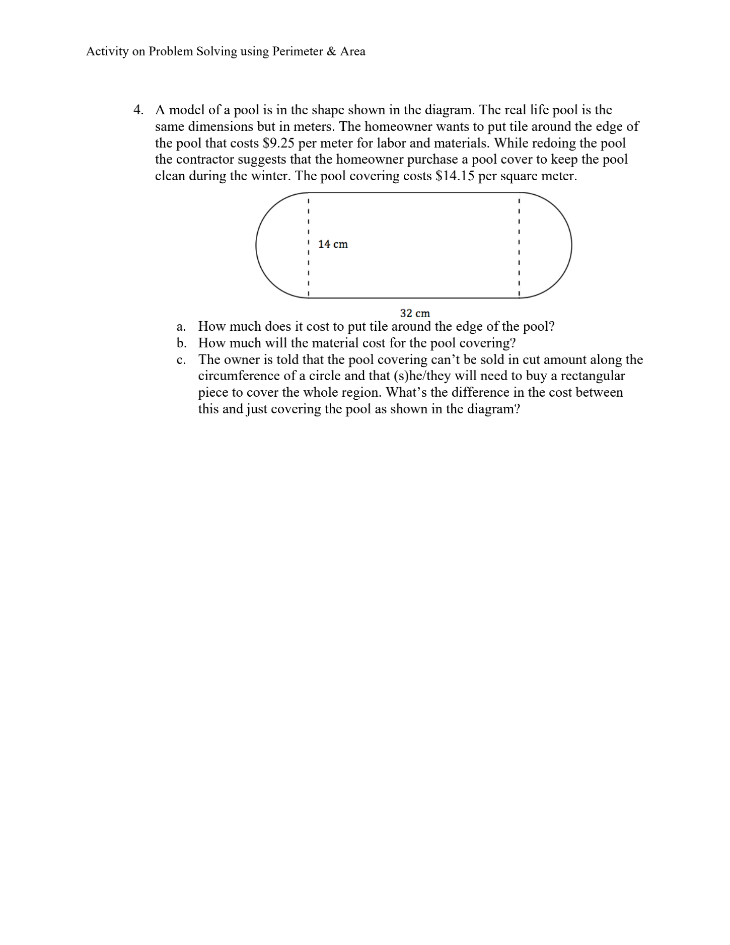 Activity on Problem Solving using Perimeter &