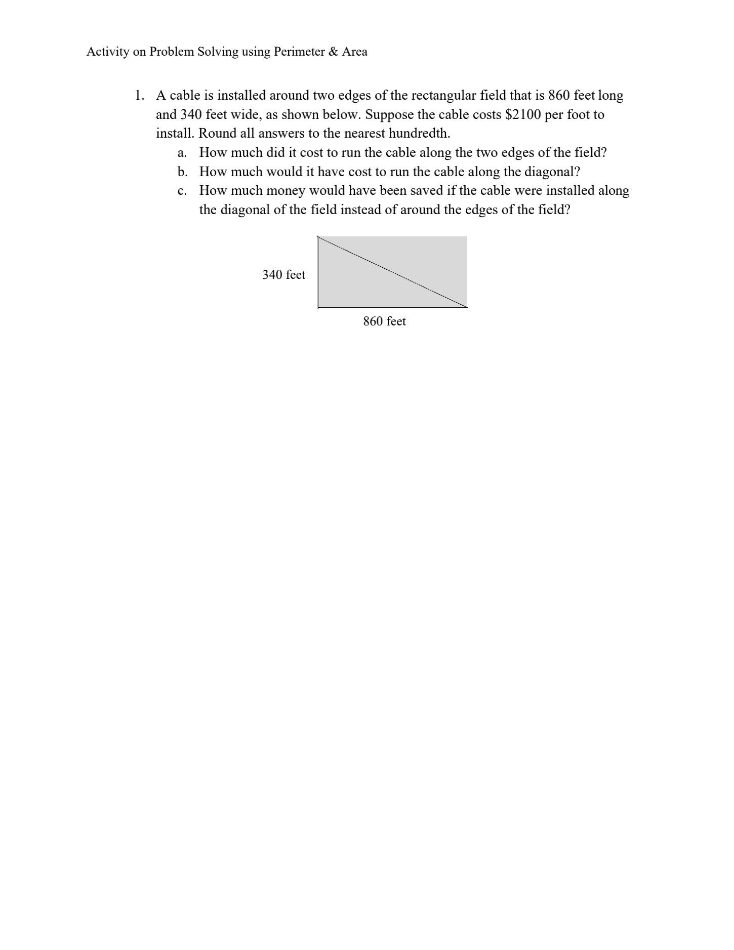 Activity on Problem Solving using Perimeter &