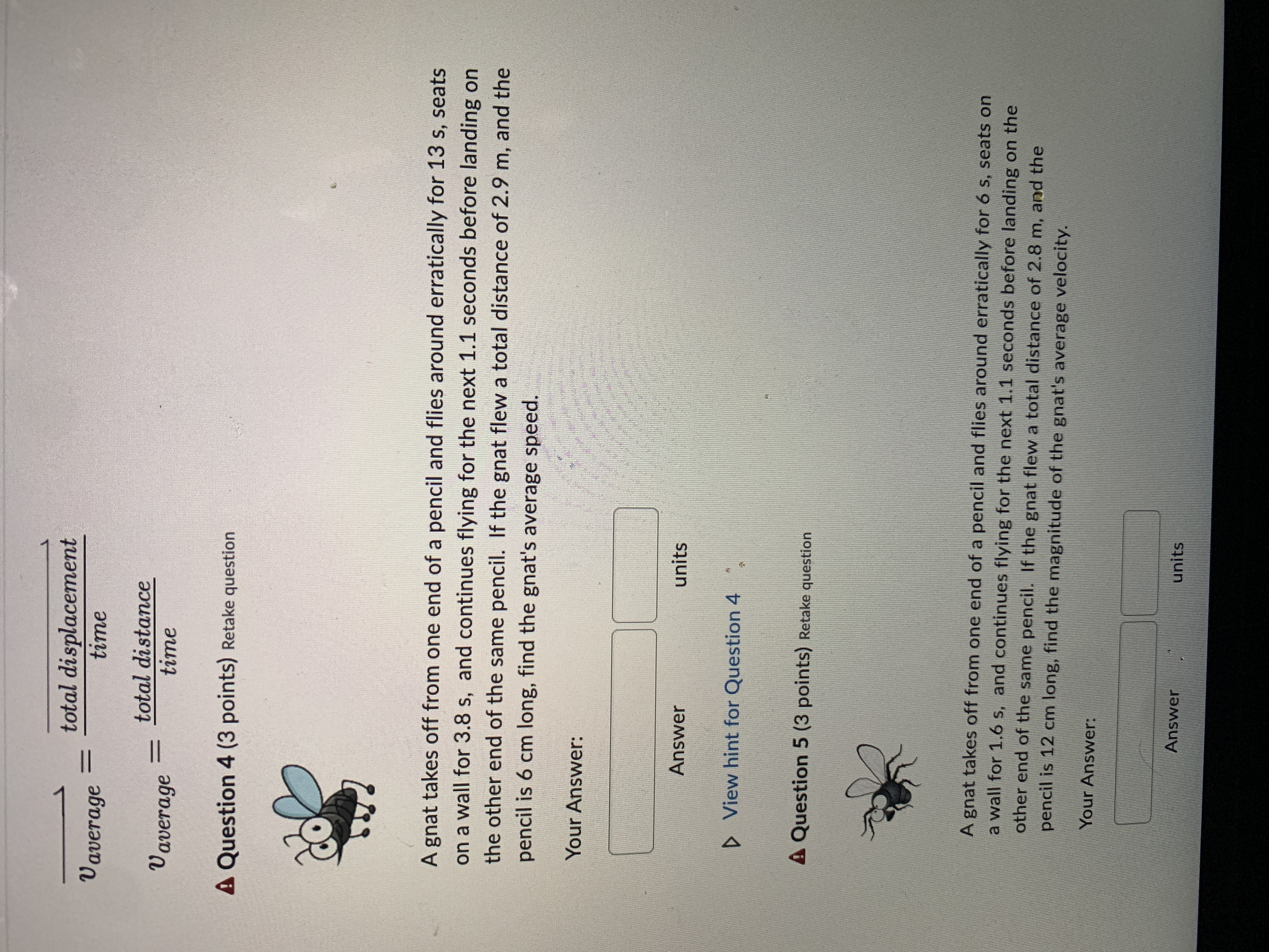 total displacement U average time Vaverage =