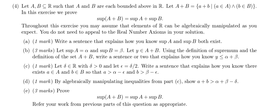 (4) Let A, B C R such that A and B are each