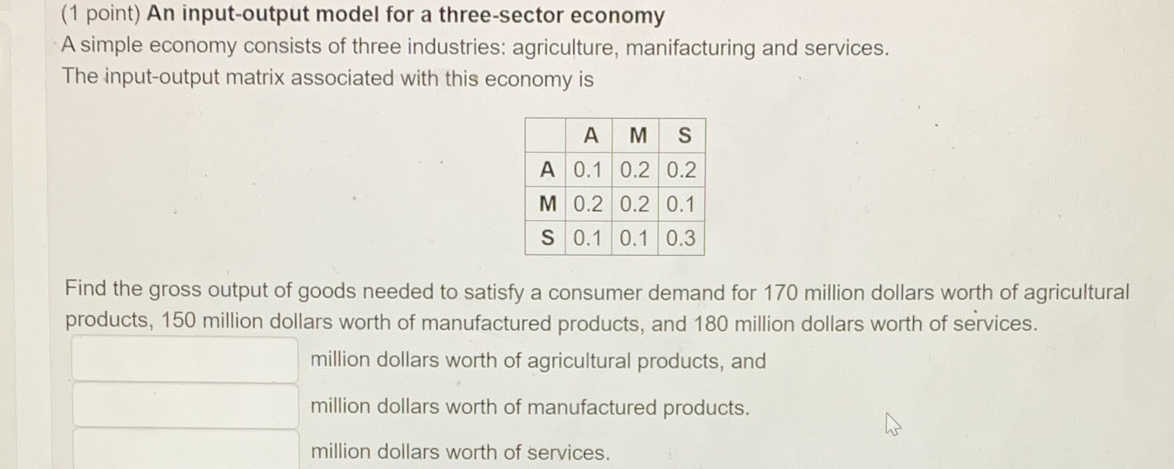 (1 point) An input-output model for a