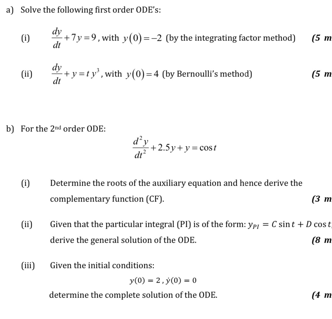 a) Solve the following rst order ODE's: (i) g +