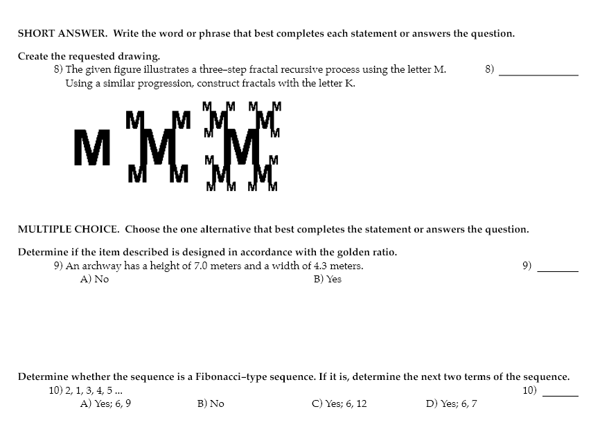 MGF 1107 MyMathLab Test # 3 Review Name SHORT