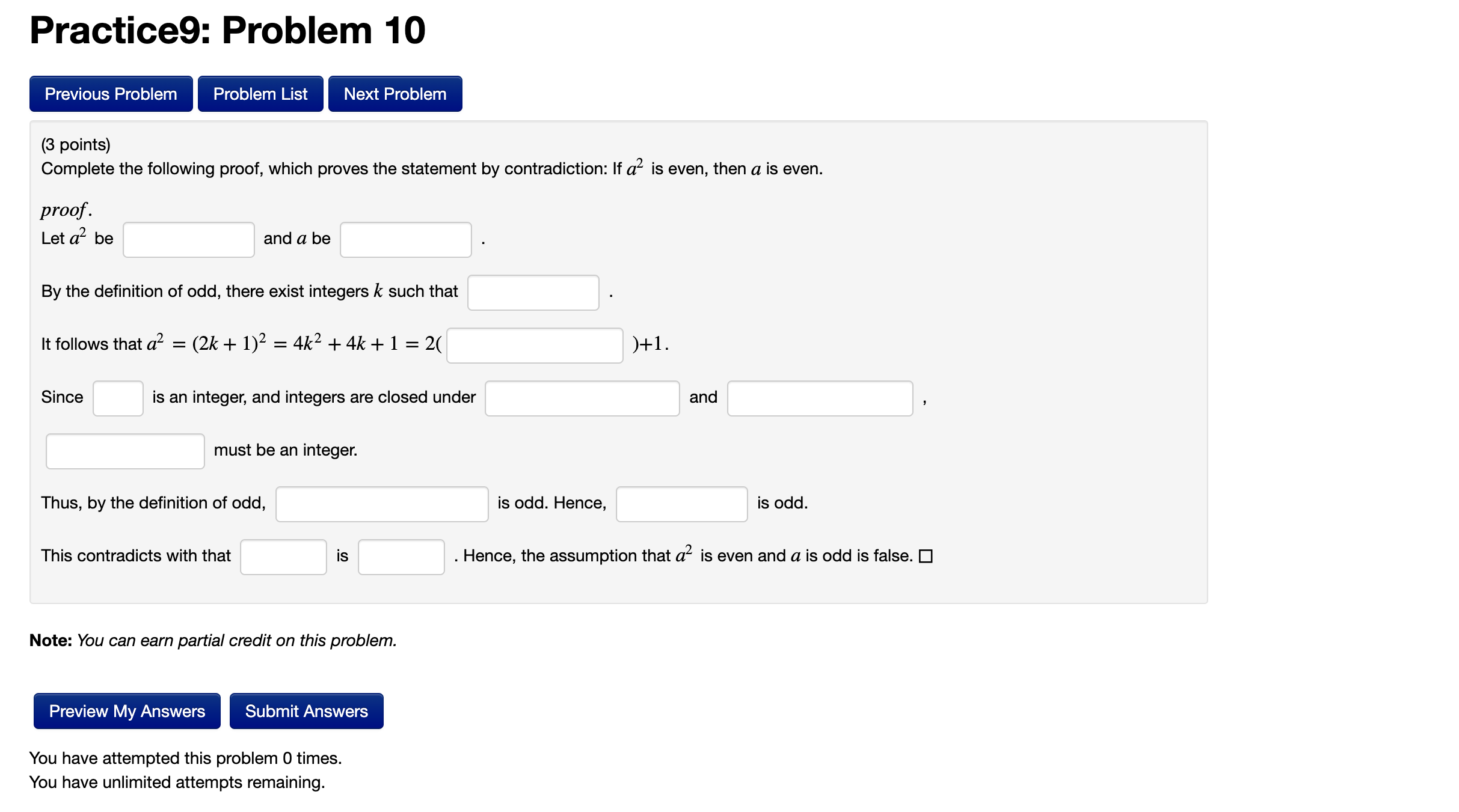 Practice9: Problem 10 Previous Problem Problem