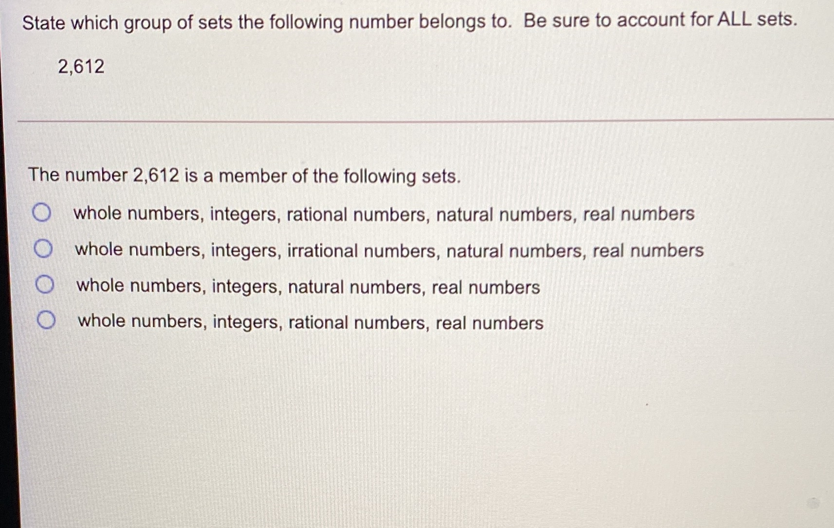 State which group of sets the following number