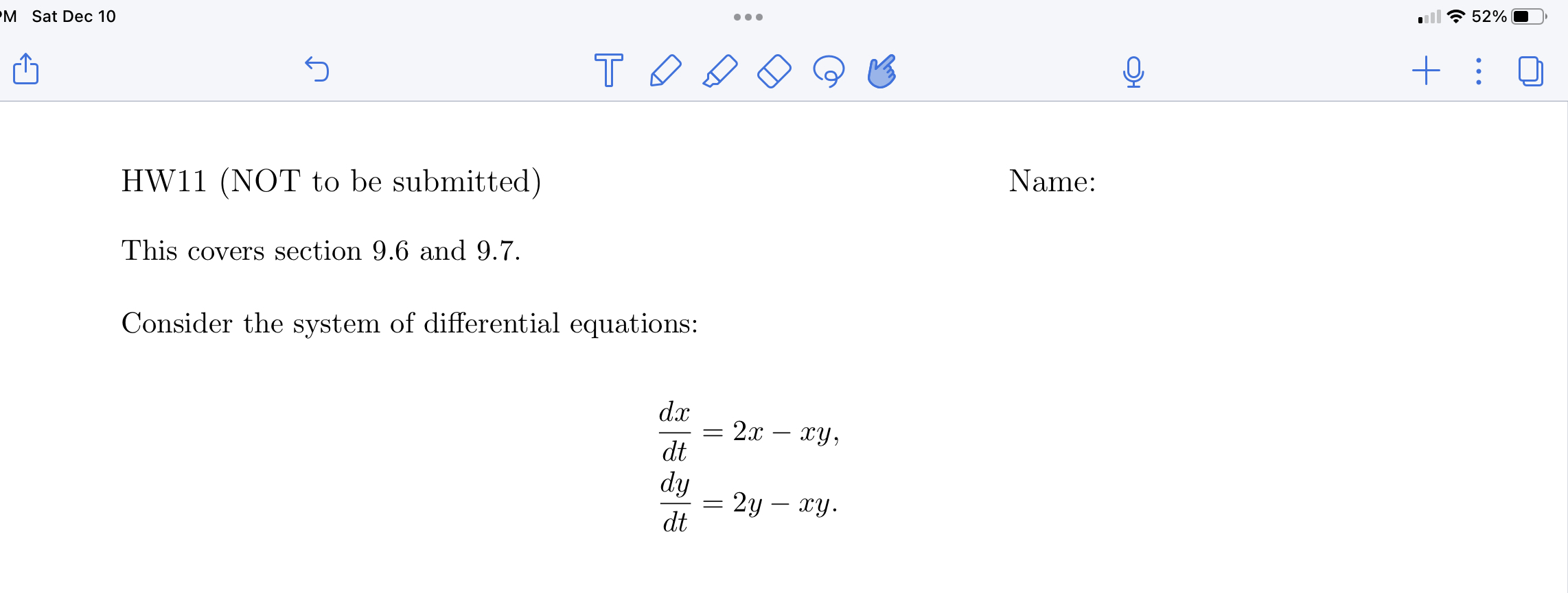 4:03 PM Sat Dec 10 . . " 52% O < 5 TODO O + : 0