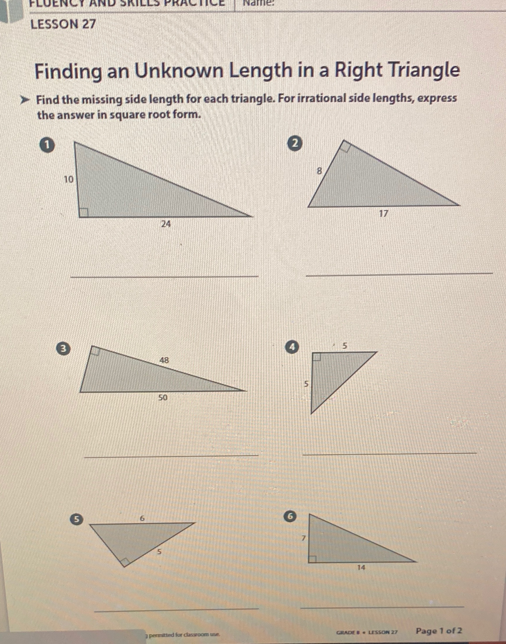 FLUENCY AN LESSON 27 Finding an Unknown Length in