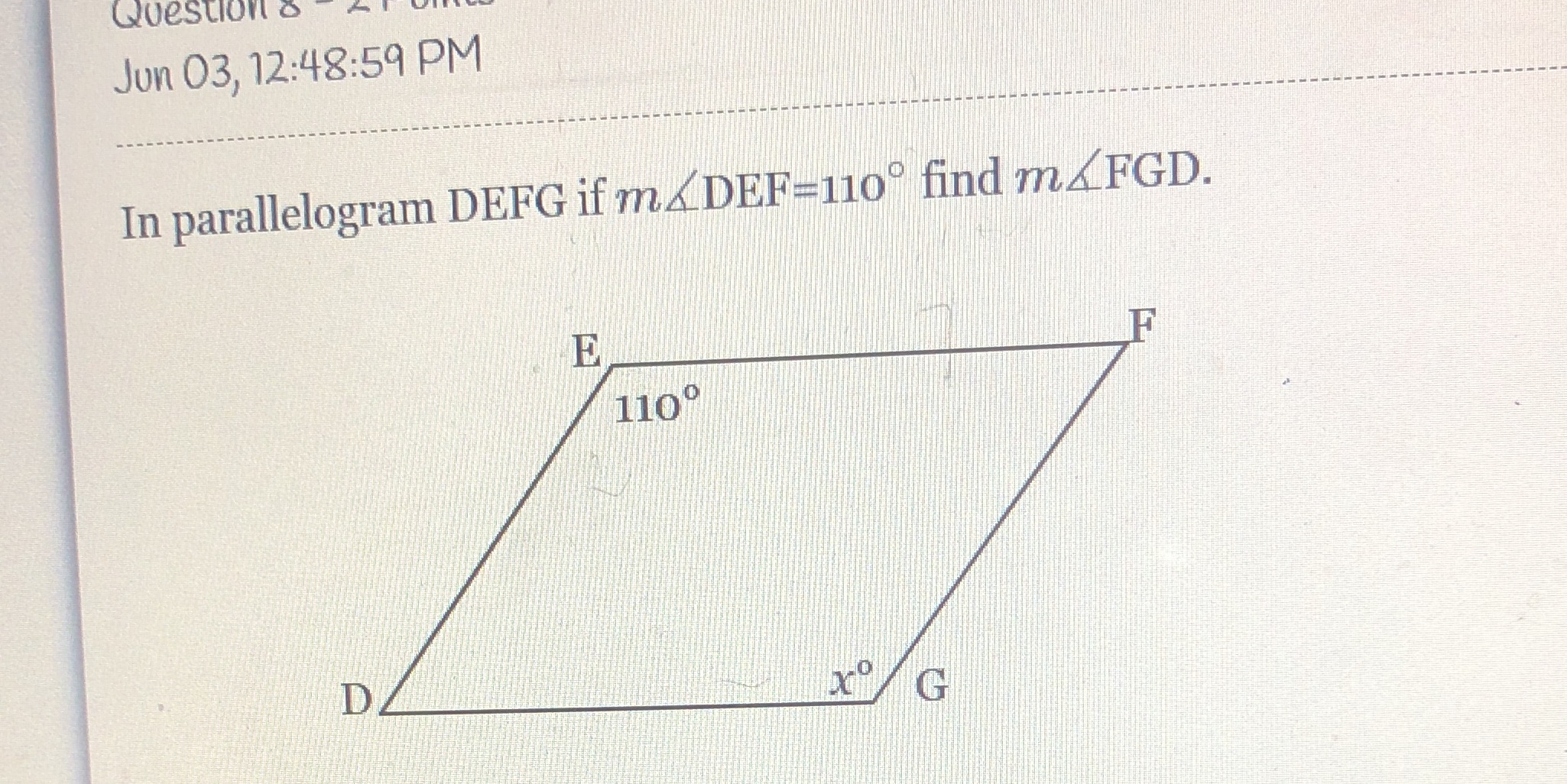 Question s Jun 03, 12:48:59 PM In parallelogram
