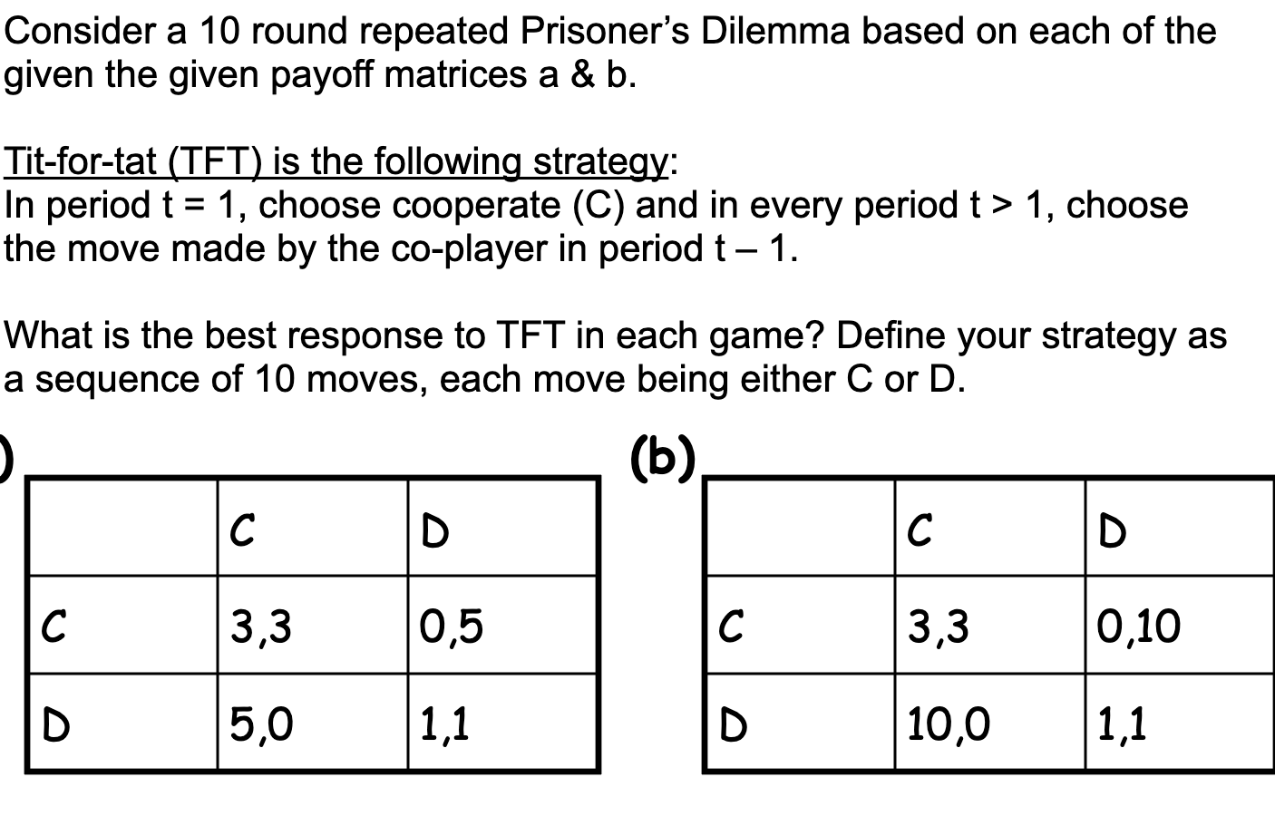 Consider a 10 round repeated Prisoner's Dilemma