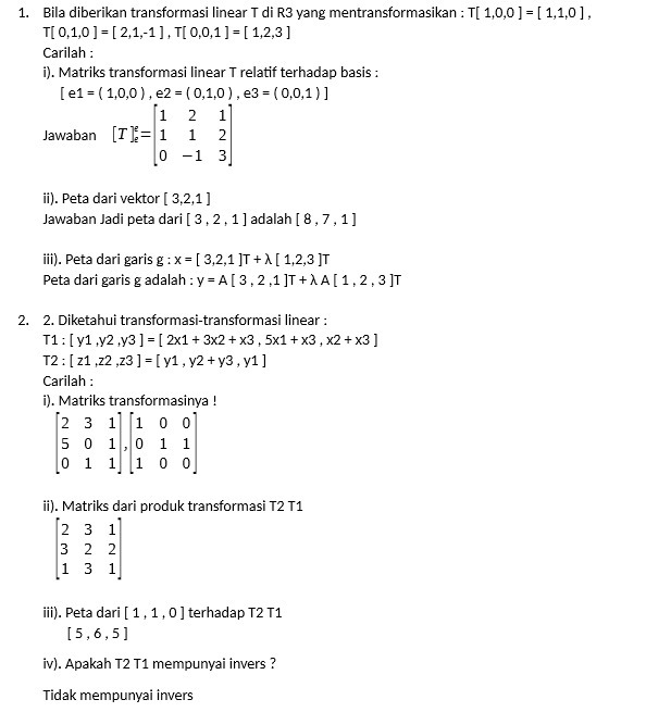 1. Bila diberikan transformasi linear T di R3