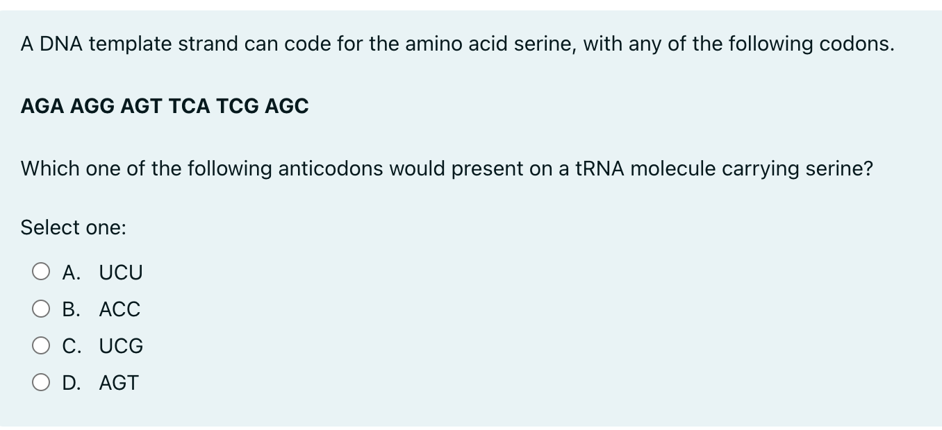 answer please A DNA template strand can code for