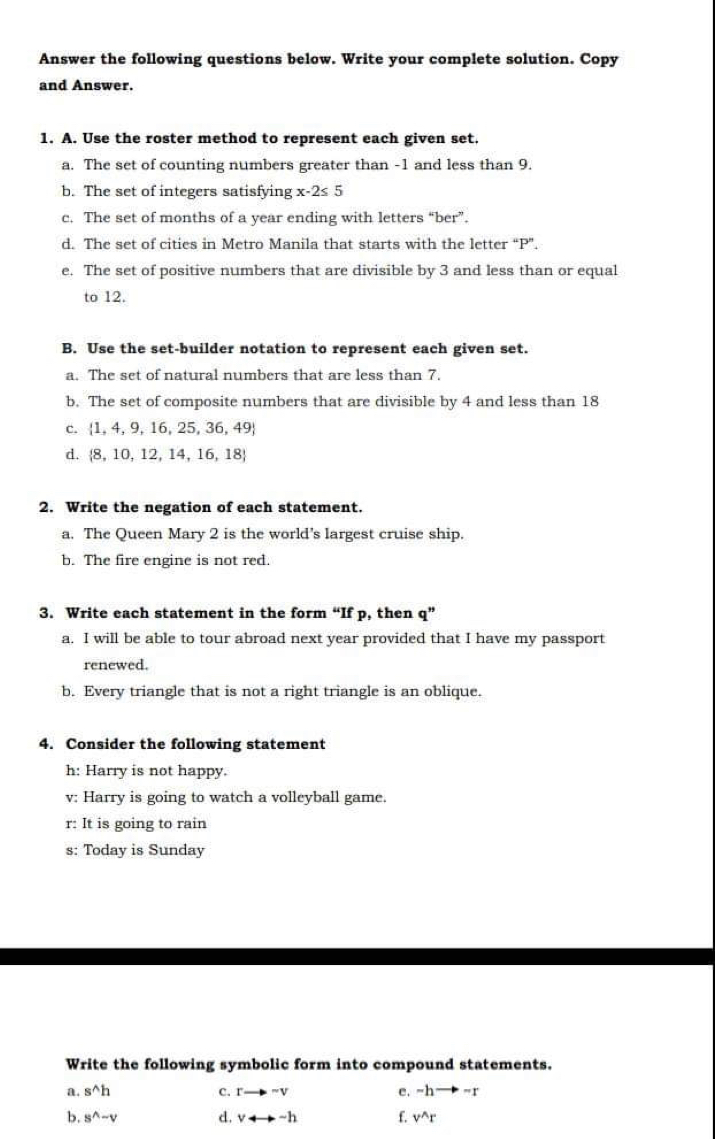 Answer the following questions below. Write your