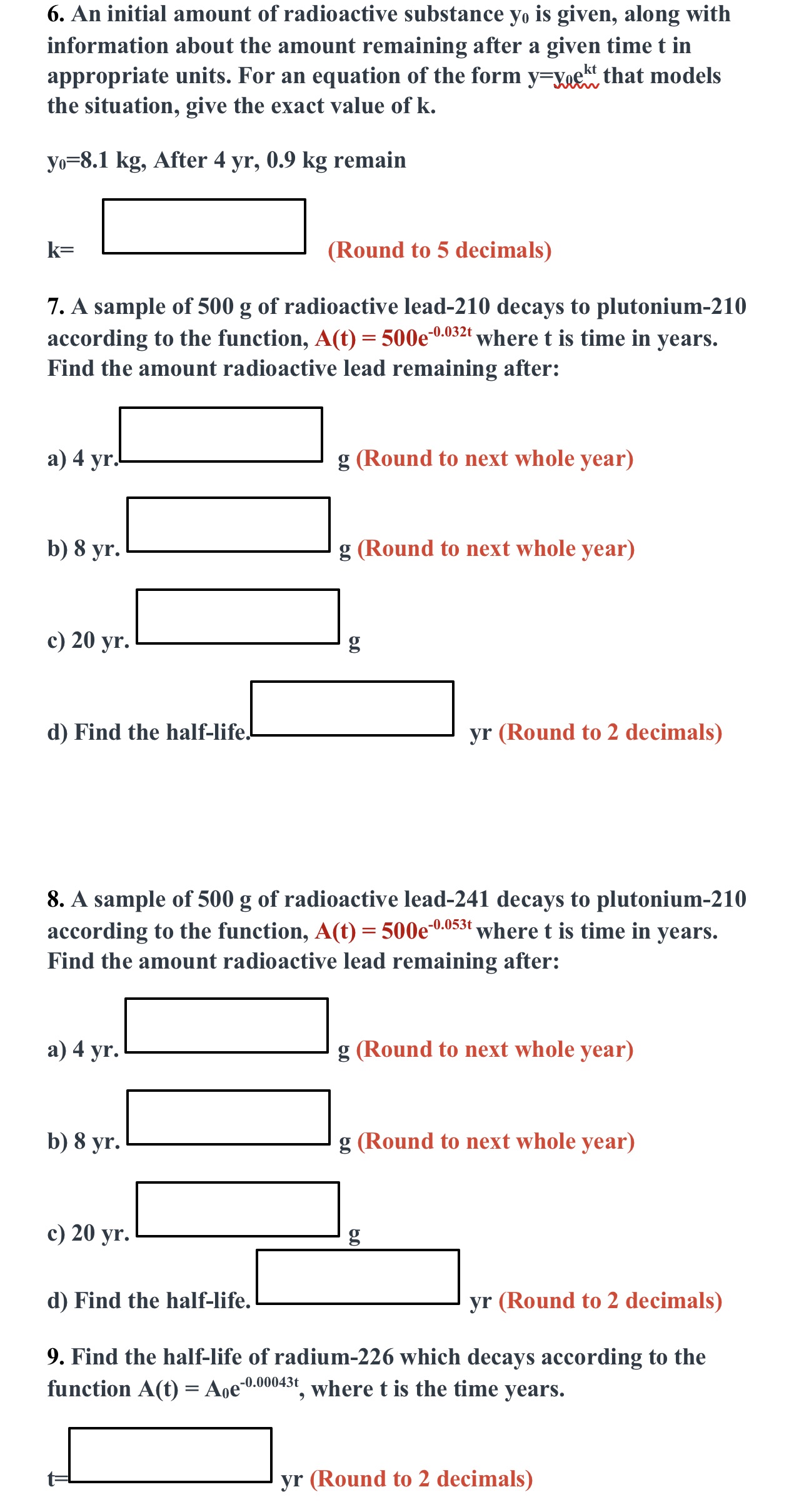 6. An initial amount of radioactive substance ya