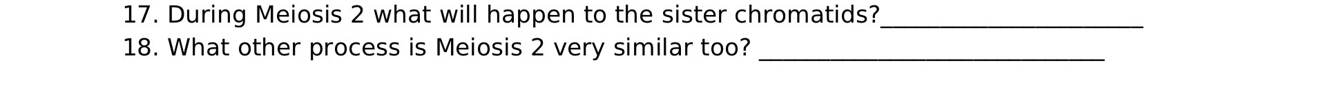 17' During Meiosis 2 what will happen to the